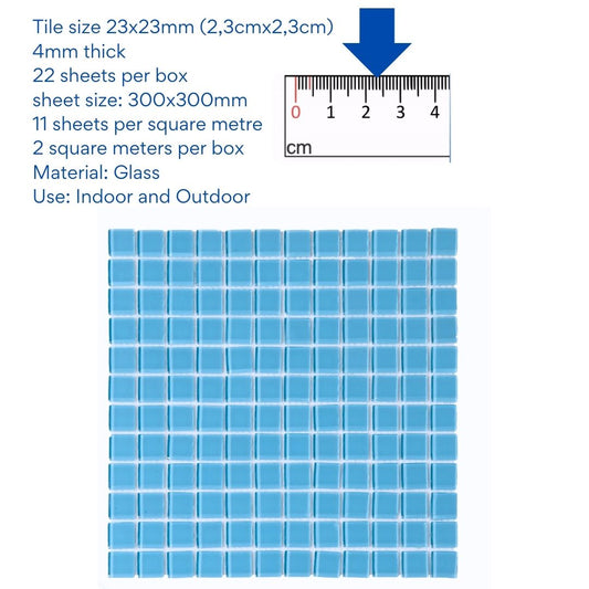 Decor Tiles - Baby Blue Glass 23x23mm