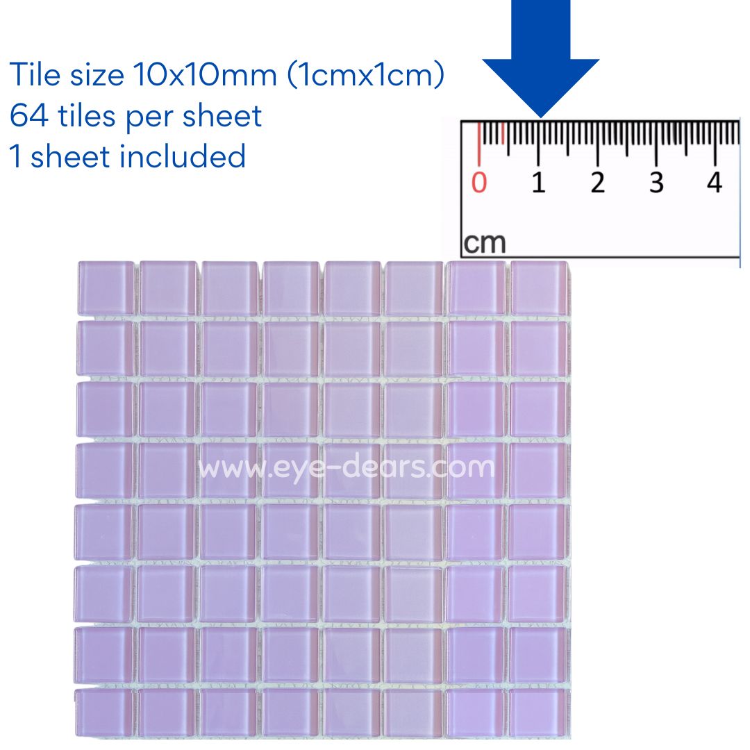 Mosaic Tiles - 10 x sheets of Pastel Purple Glass 10x10mm