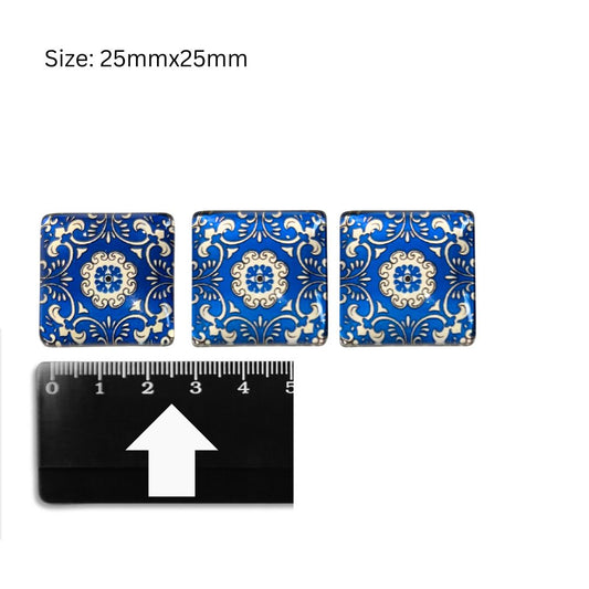 Glass Domed Inserts Blue (L)- Set of 3 (25x25mm)