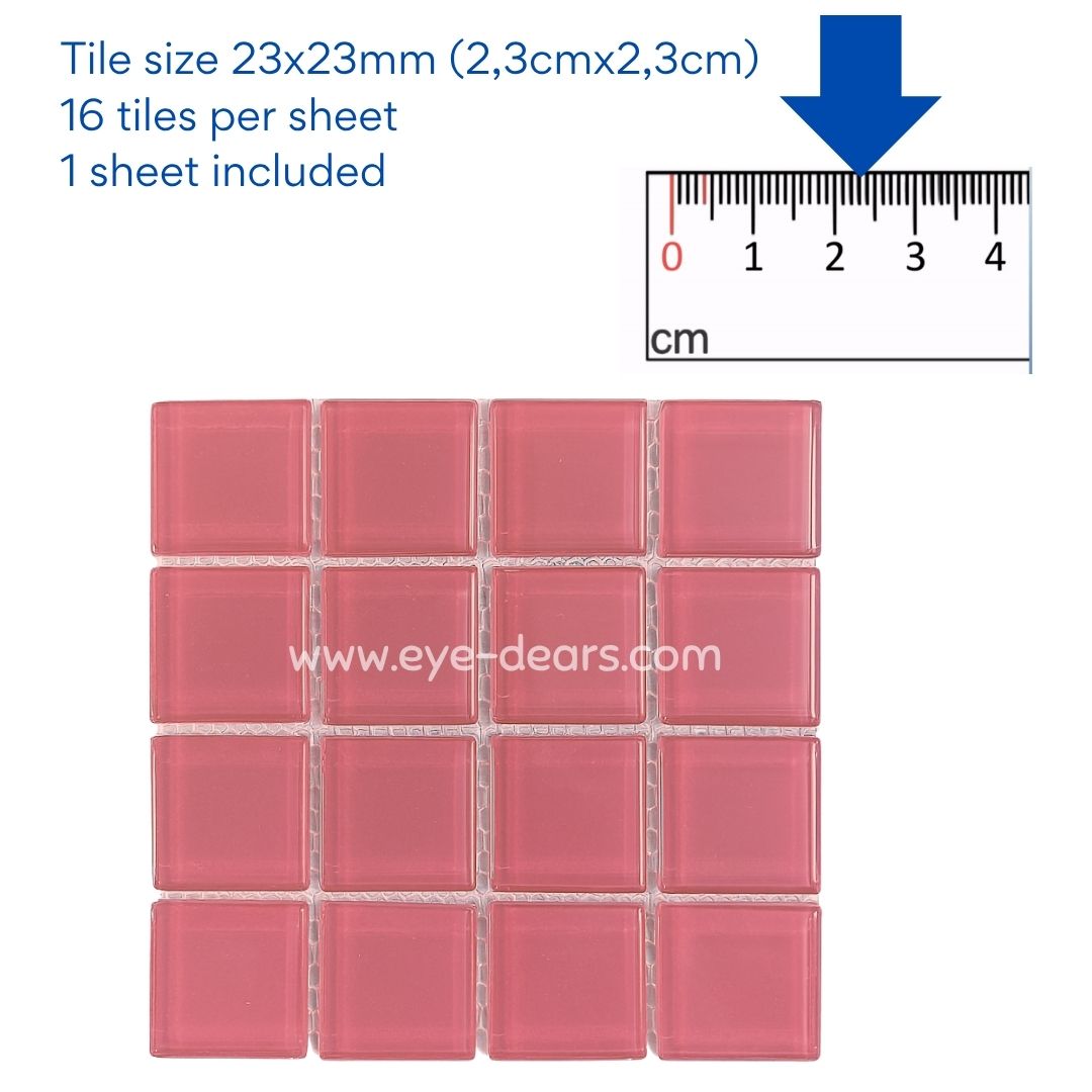Mosaic Tiles -  Single Sheet Grapefruit Pink Glass 23x23mm