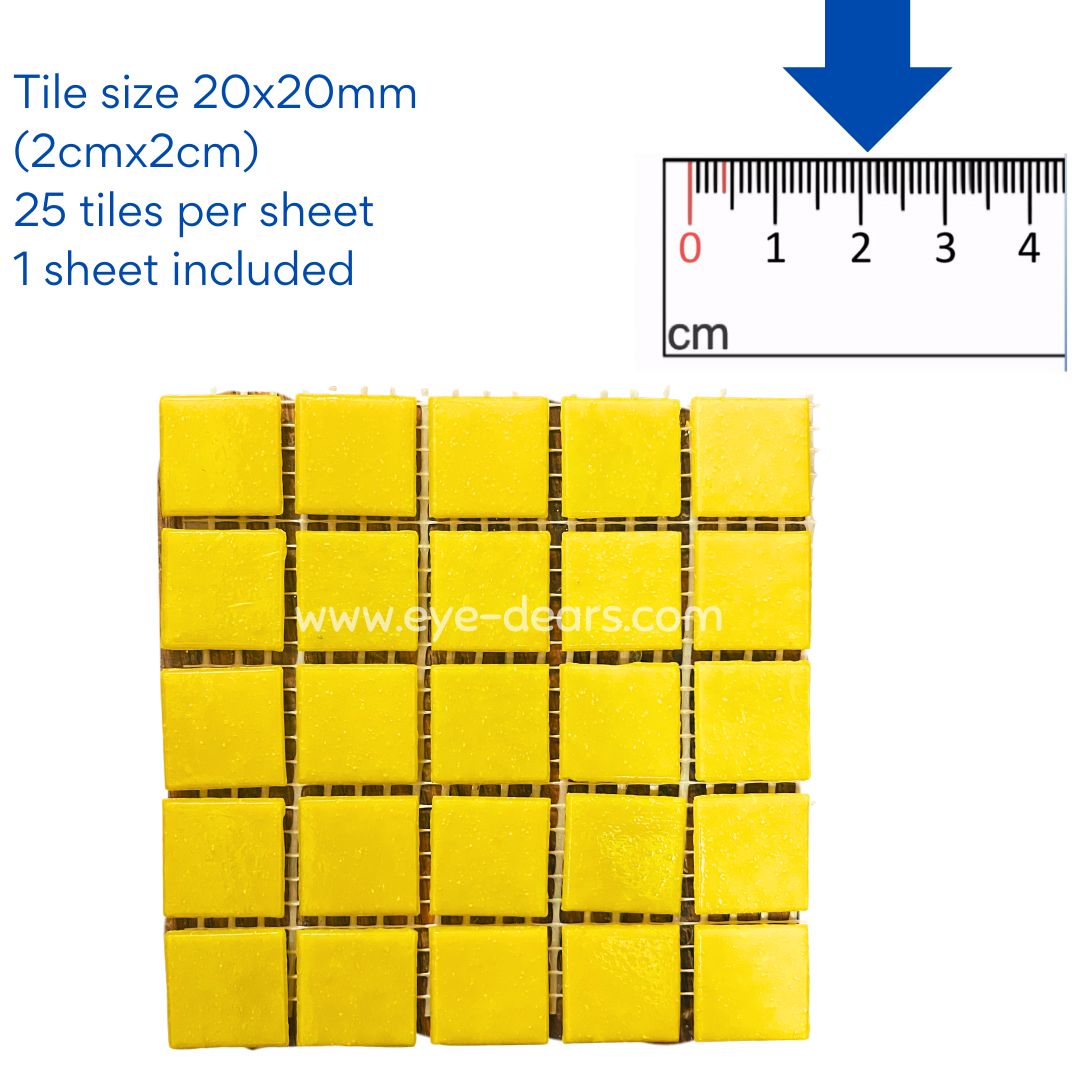 Mosaic Tiles - 10 x sheets Matt Lemon Yellow 20x20mm