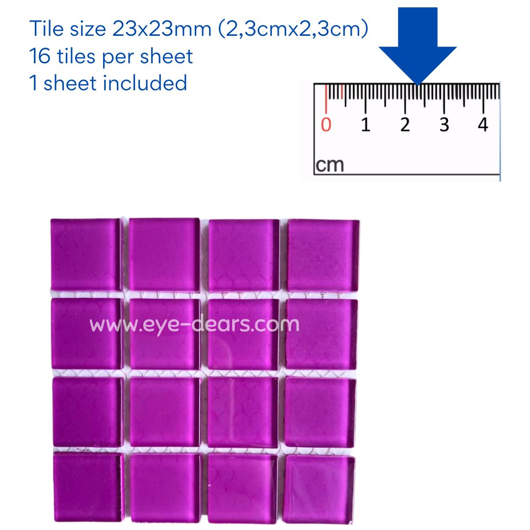 Mosaic Tiles - 10 x sheets of  Fuschia Pink 23x23mm