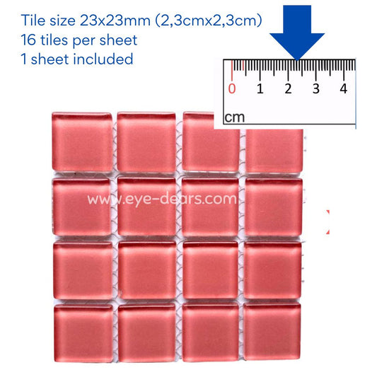 Mosaic Tiles - 10 x sheets of Dusty Pink Glass 23x23mm (small tiles for crafting)