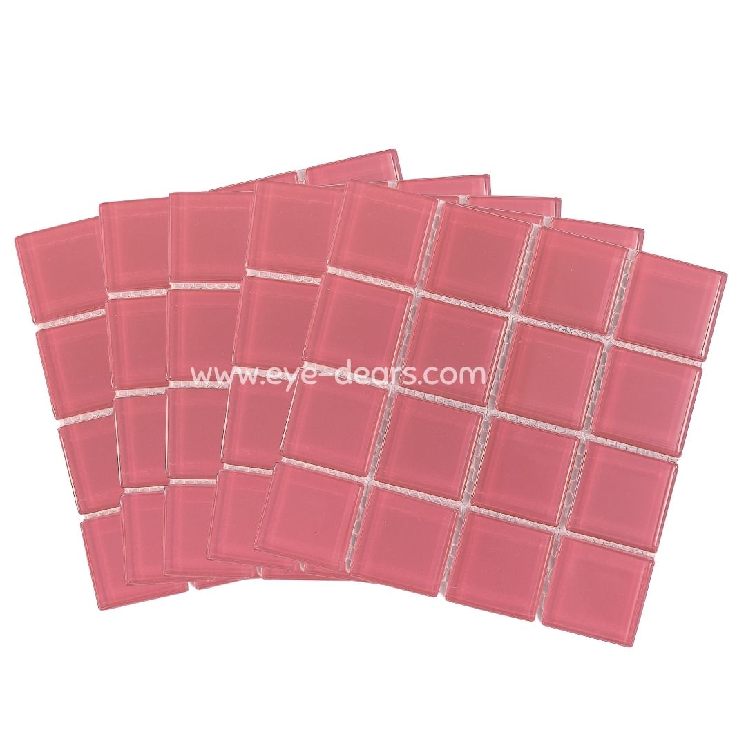 Mosaic Tiles - 10 x sheets of Grapefruit Pink Glass 23x23mm