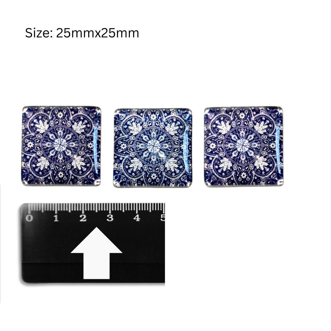 Glass Domed Inserts Blue (M)- Set of 3 (25x25mm)