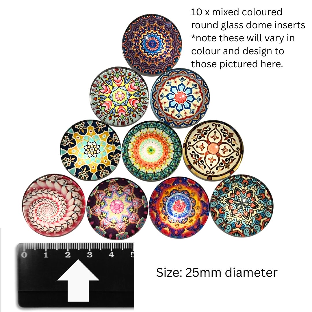 Glass Domed Inserts Mixed Round (A)- Set of 10 (25mm)