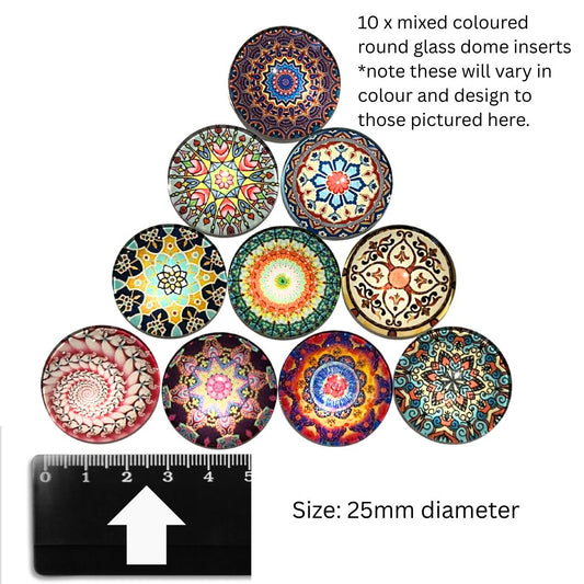Glass Domed Inserts Mixed Round (A)- Set of 10 (25mm)