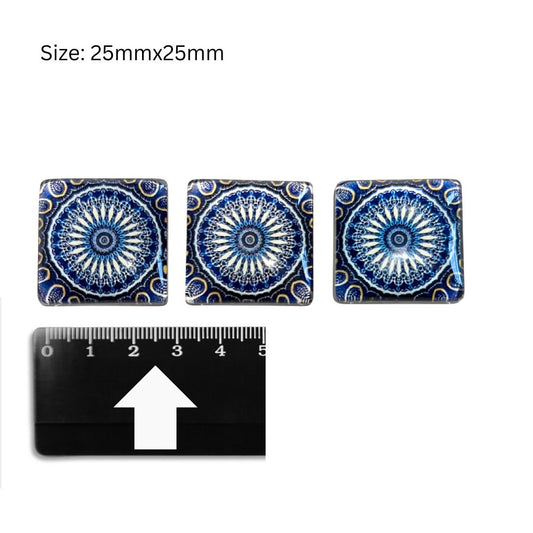 Glass Domed Inserts Blue (N)- Set of 3 (25x25mm)