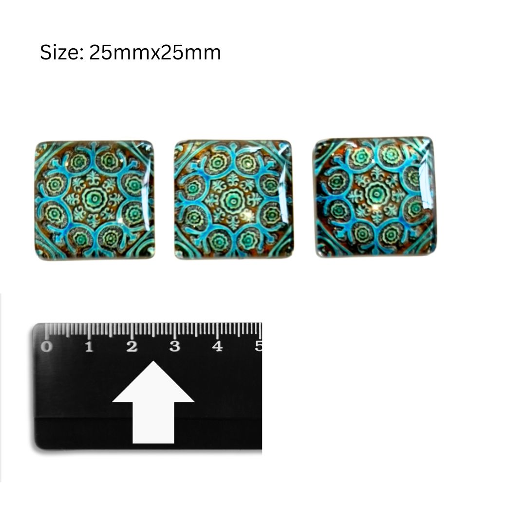 Glass Domed Inserts (B)Turquoise - Set of 3 (25x25mm)