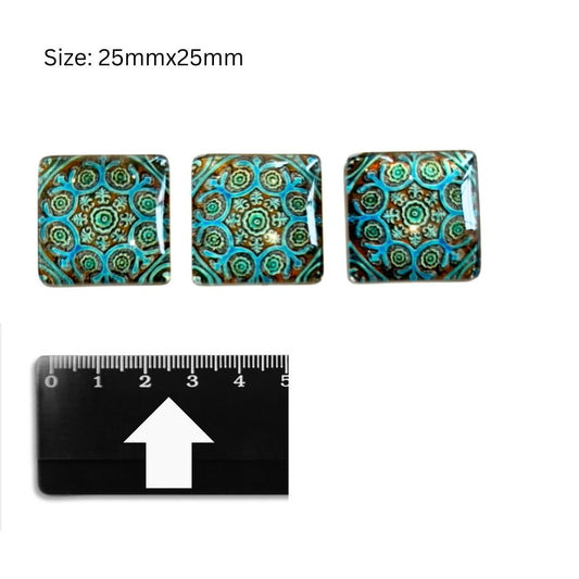 Glass Domed Inserts (B)Turquoise - Set of 3 (25x25mm)