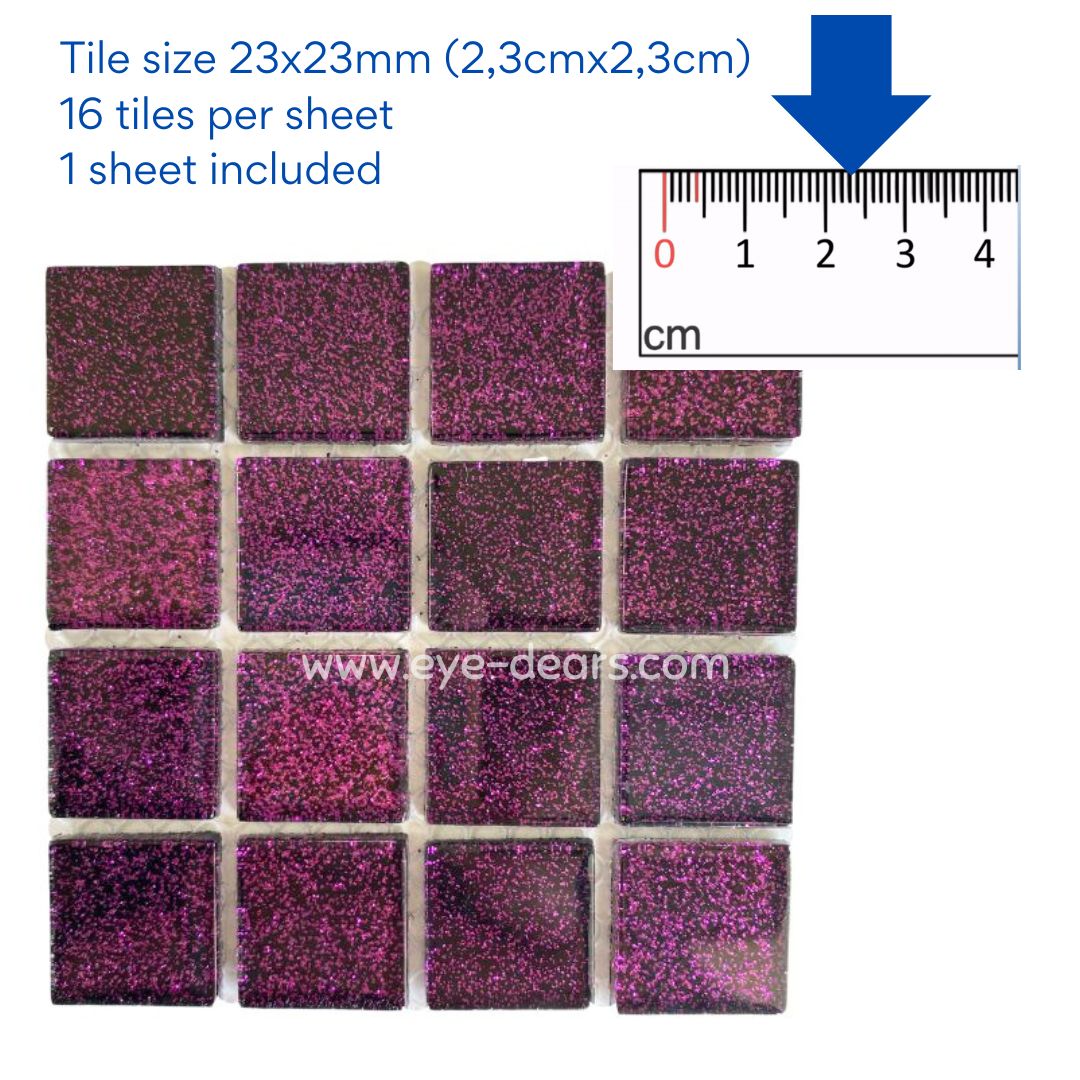 Mosaic Tiles - 10 x sheets of Purple Glitter 23x23mm
