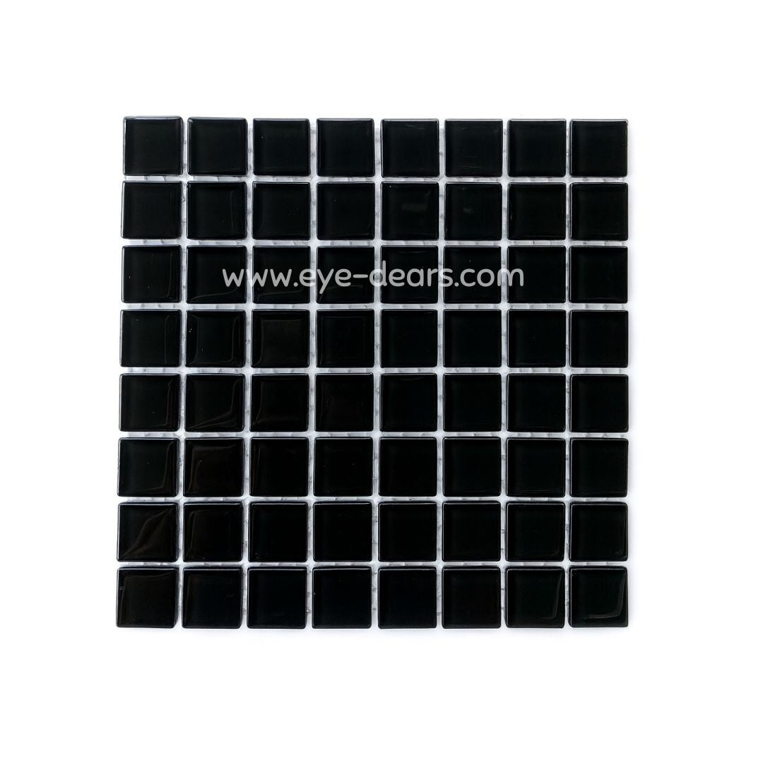 Mosaic Tiles -  Single Sheet Black Glass 10x10mm