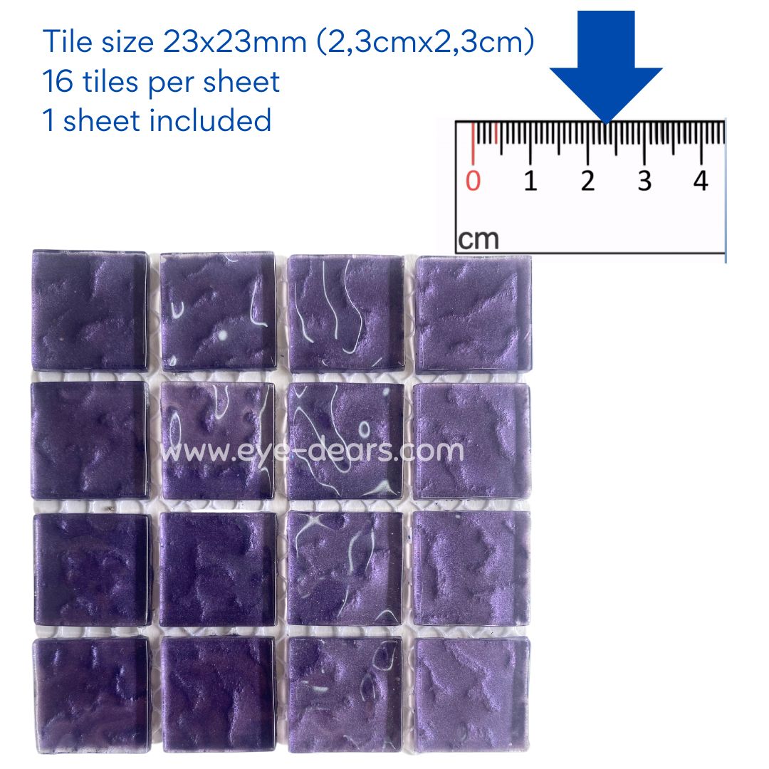 Mosaic Tiles - 10 x sheets of Grape Metallic Ripple 23x23mm