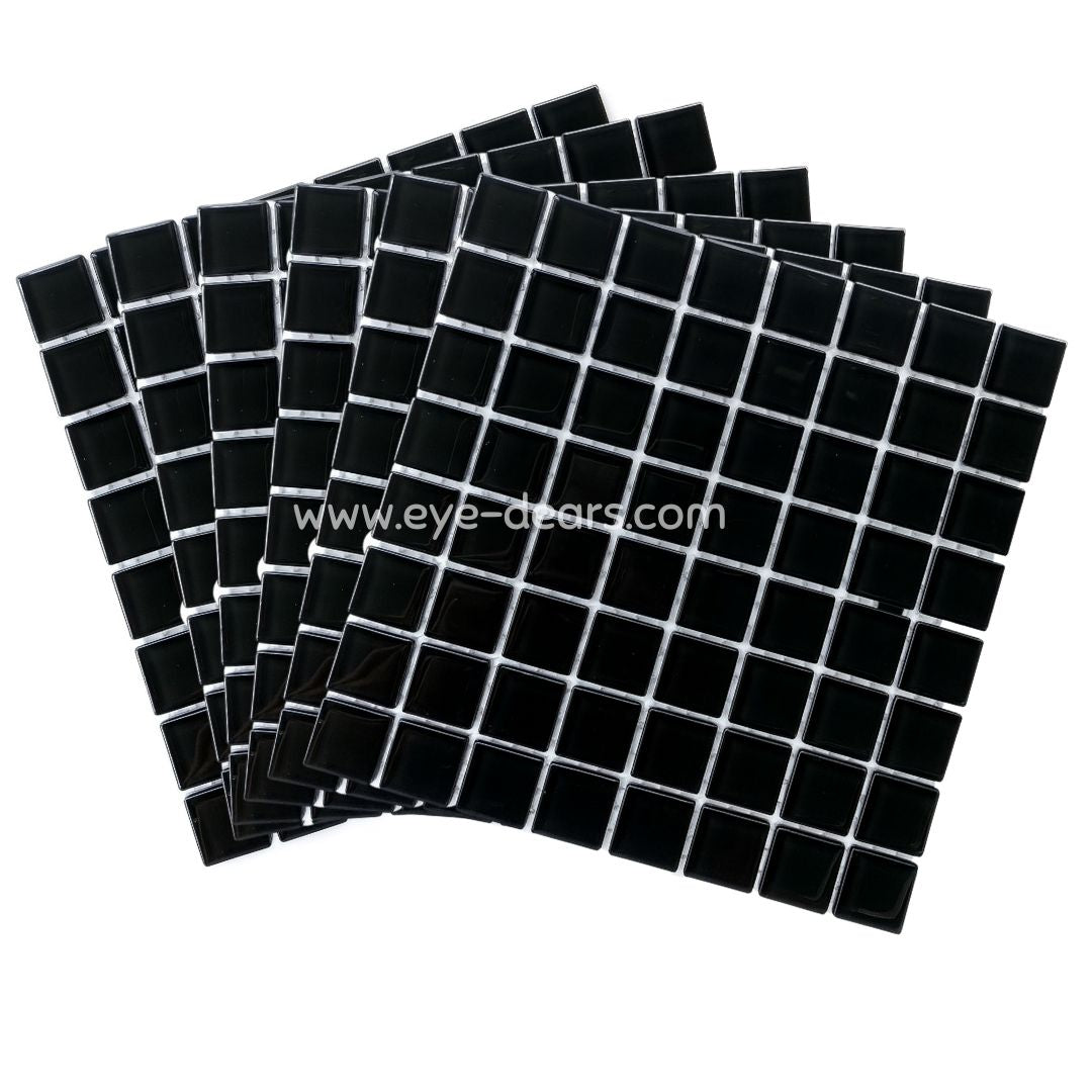 Mosaic Tiles - 10 x sheets of Black Glass 10x10mm