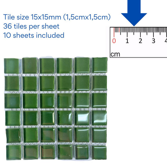 Mosaic Tiles -  Sheet Fern Green Pearl 15x15mm