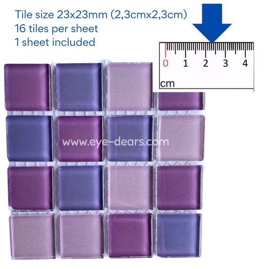 Mosaic Tiles - 10 x sheets of Mixed Purple Glass 23x23mm