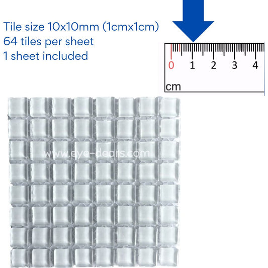 Mosaic Tiles -  Single Sheet White Glass 10x10mm