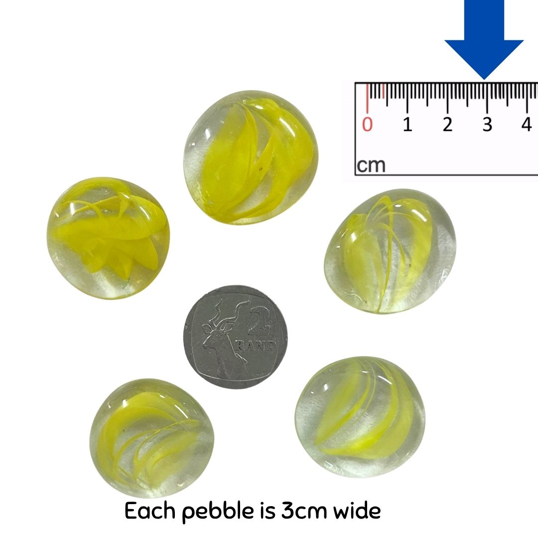 Yellow Patterned Glass Pebbles x 5