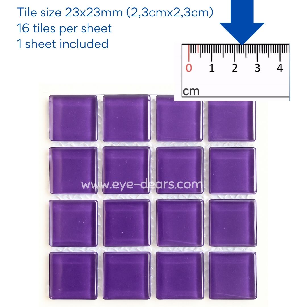 Mosaic Tiles - 10 x sheets of Violet Purple Glass 23x23mm