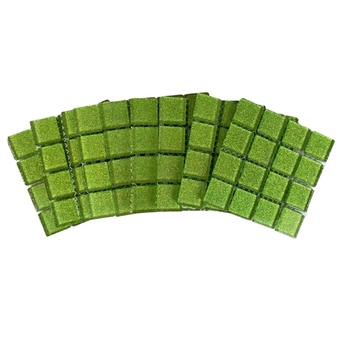 Mosaic Tiles - 10 x sheets of Lime Green Glitter 23x23mm