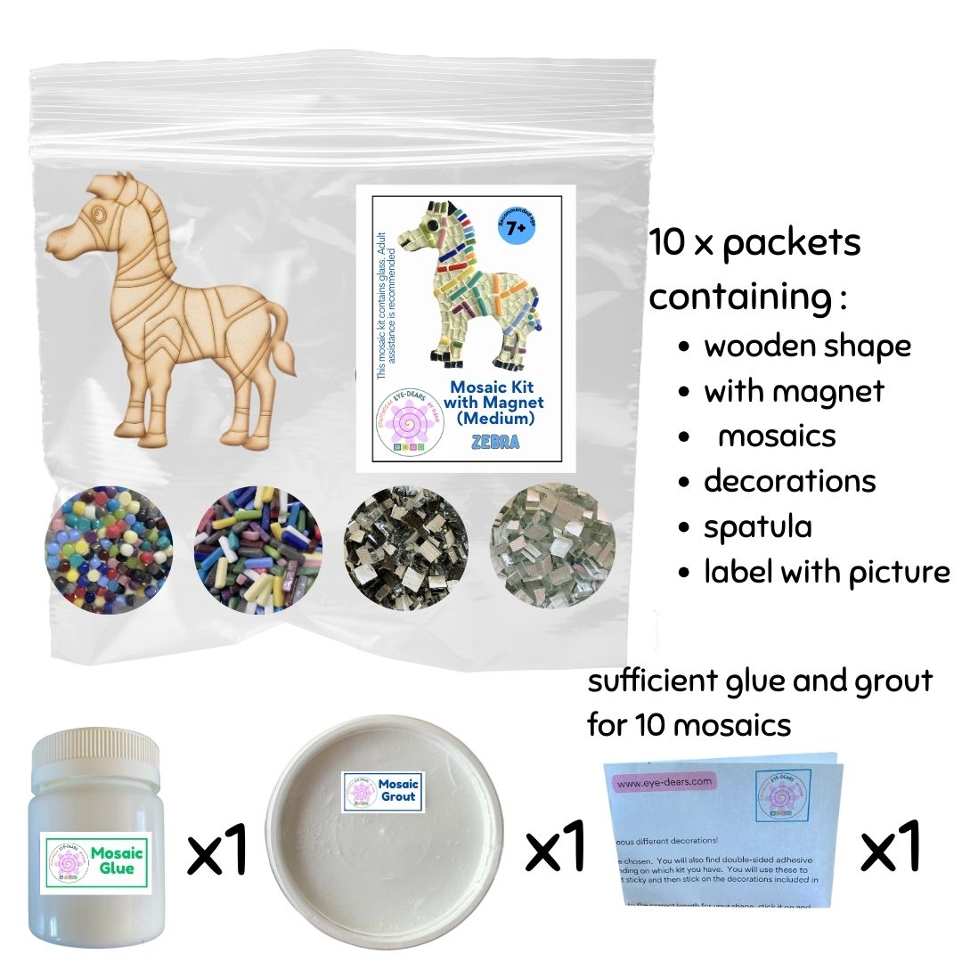 Mosaic Craft Kit with Magnet - Zebra  (Medium)