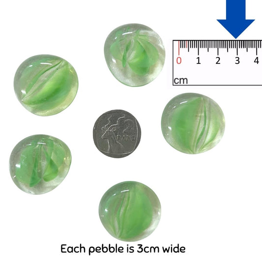 Green Patterned Glass Pebbles x 5