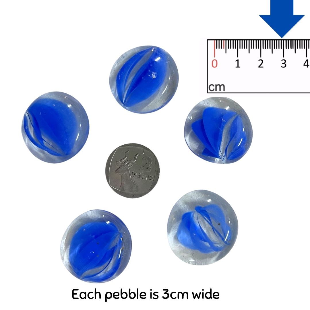 Blue Patterned Glass Pebbles x 5