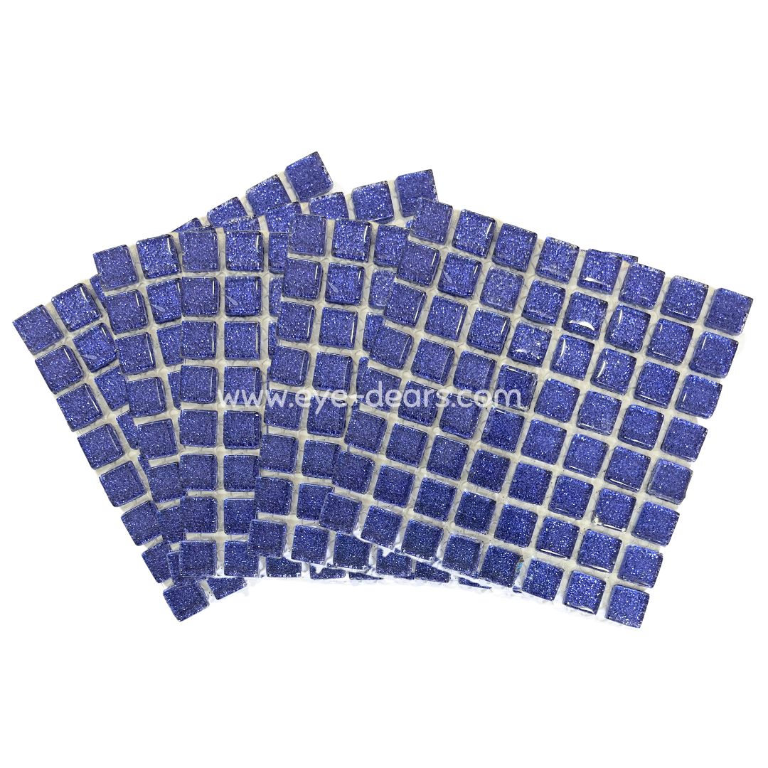 Mosaic Tiles - 10 x Craft Size Sheets of Deep Blue Glitter 10x10mm (small tiles for crafting)