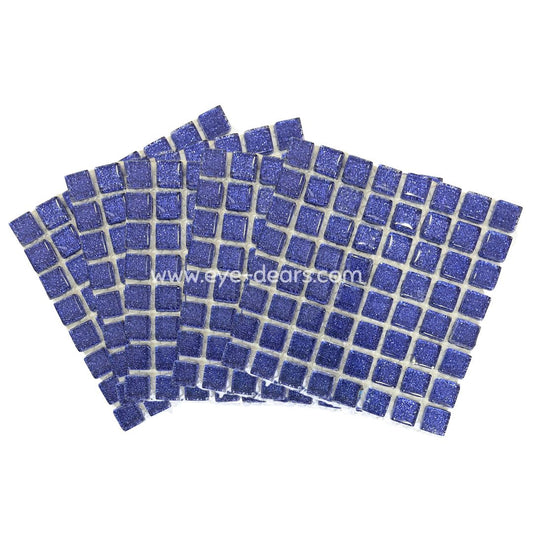 Mosaic Tiles - 10 x Craft Size Sheets of Deep Blue Glitter 10x10mm (small tiles for crafting)