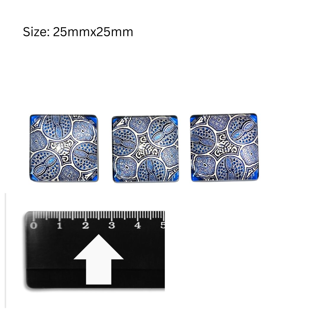 Glass Domed Inserts Blue (Q)- Set of 3 (25x25mm)