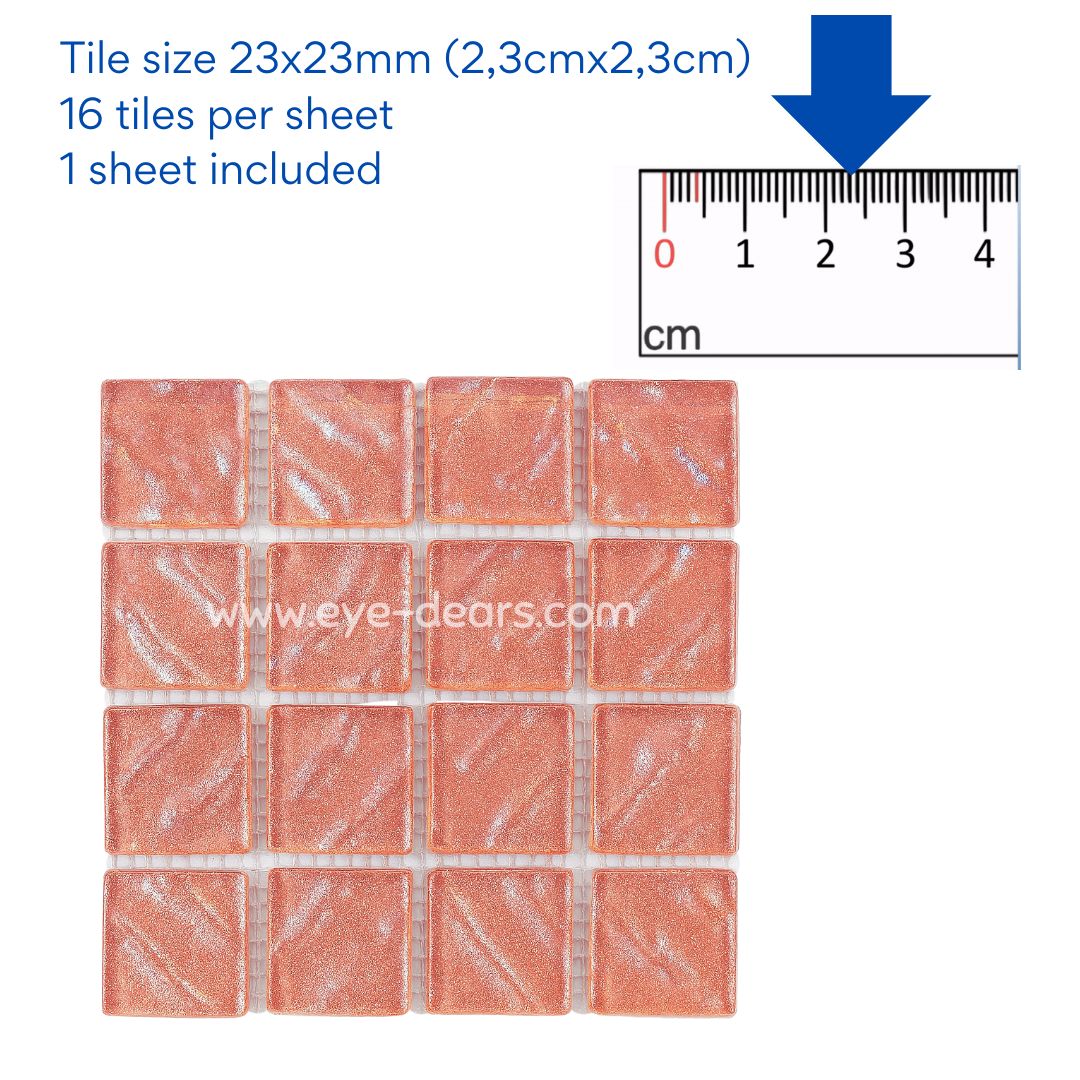 Mosaic Tiles - 10 x sheets of Pearlescent Pink Metallic Ripple 23x23mm