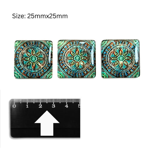 Glass Domed Inserts (C) Turquoise - Set of 3 (25x25mm)