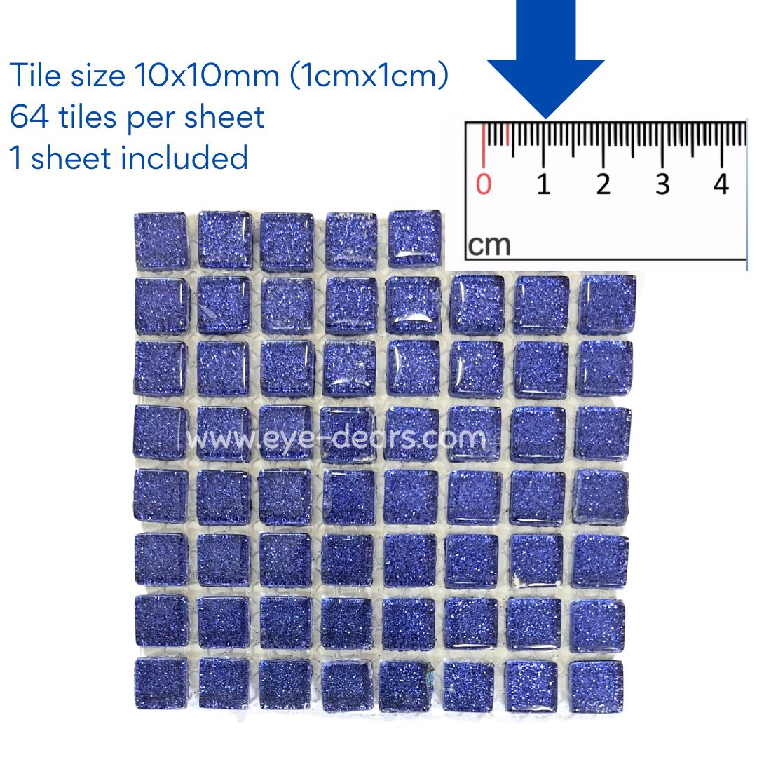 Mosaic Tiles - Single Craft Size Sheet Deep Blue Glitter 10x10mm
