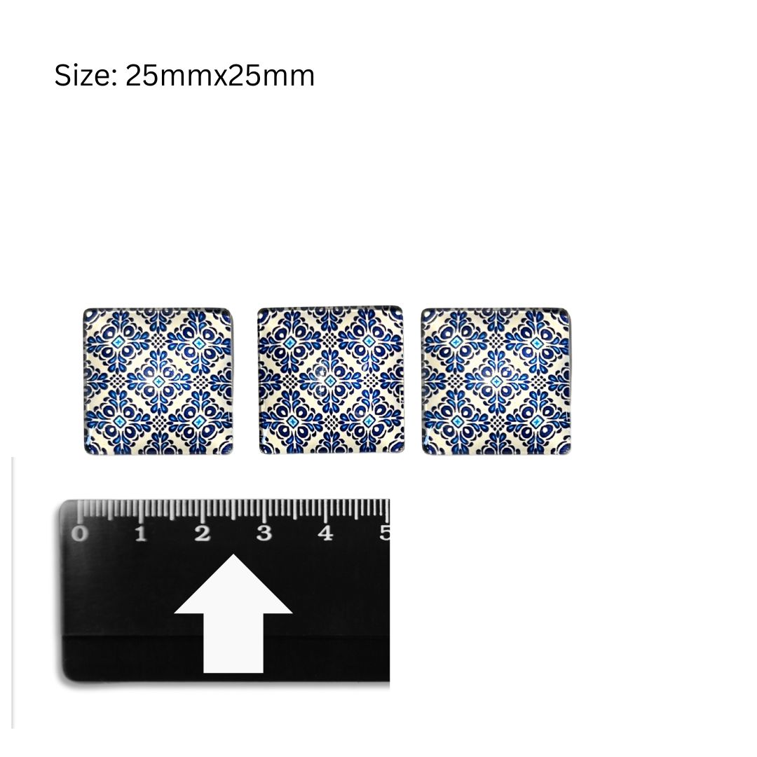 Glass Domed Inserts Blue (R)- Set of 3 (25x25mm)