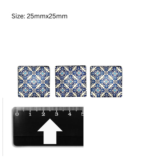 Glass Domed Inserts Blue (R)- Set of 3 (25x25mm)