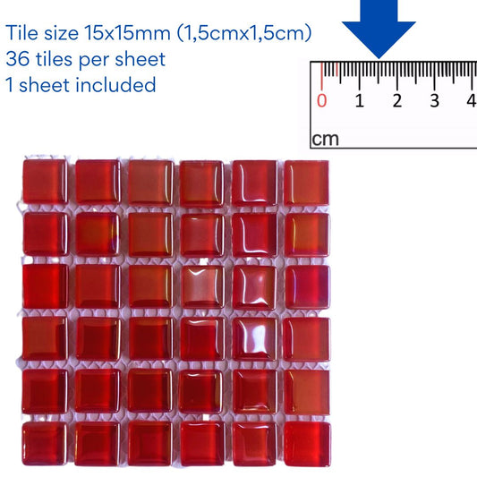 Mosaic Tiles - 10x sheets of Red Pearl 15x15mm