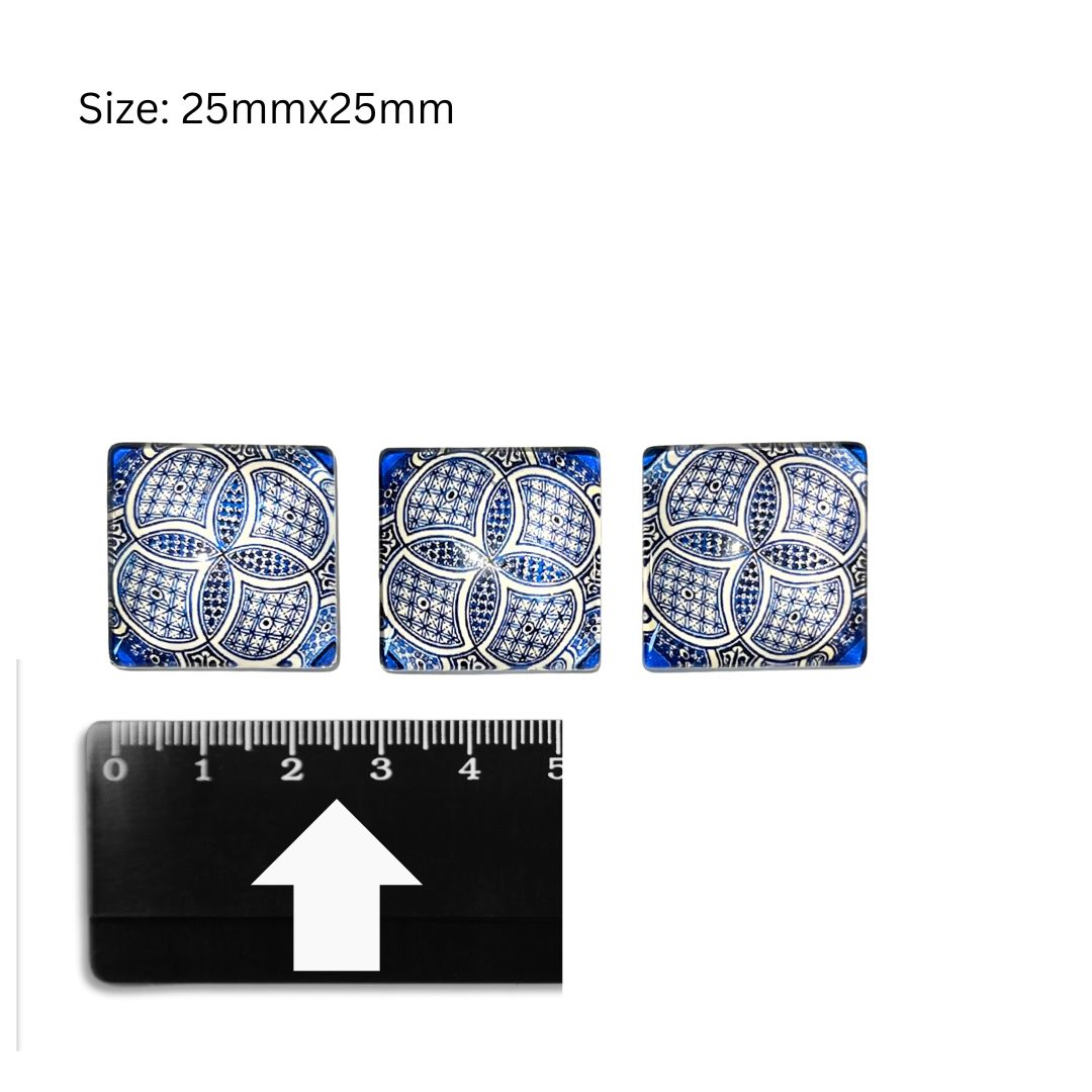 Glass Domed Inserts Blue (S)- Set of 3 (25x25mm)