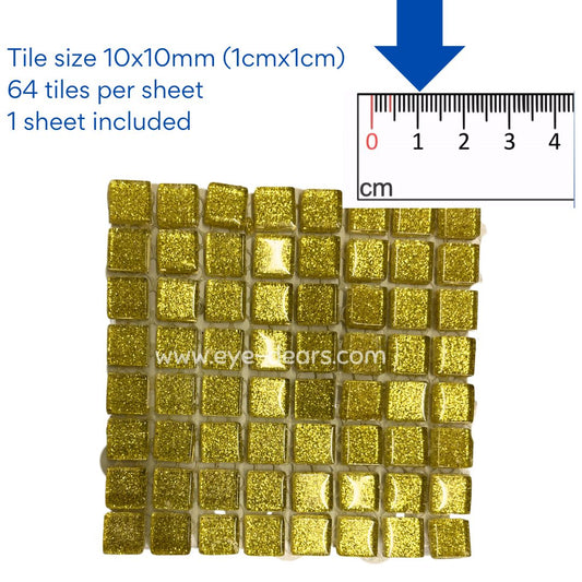 Mosaic Tiles - 10 x Craft Size Sheets of Sunflower Gold Glitter (10x10mm)