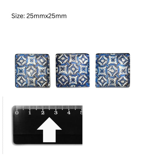 Glass Domed Inserts Blue (U)- Set of 3 (25x25mm)