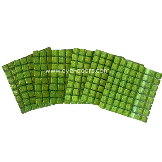 Mosaic Tiles - 10 x sheets of Lime Green Glitter (10x10mm)