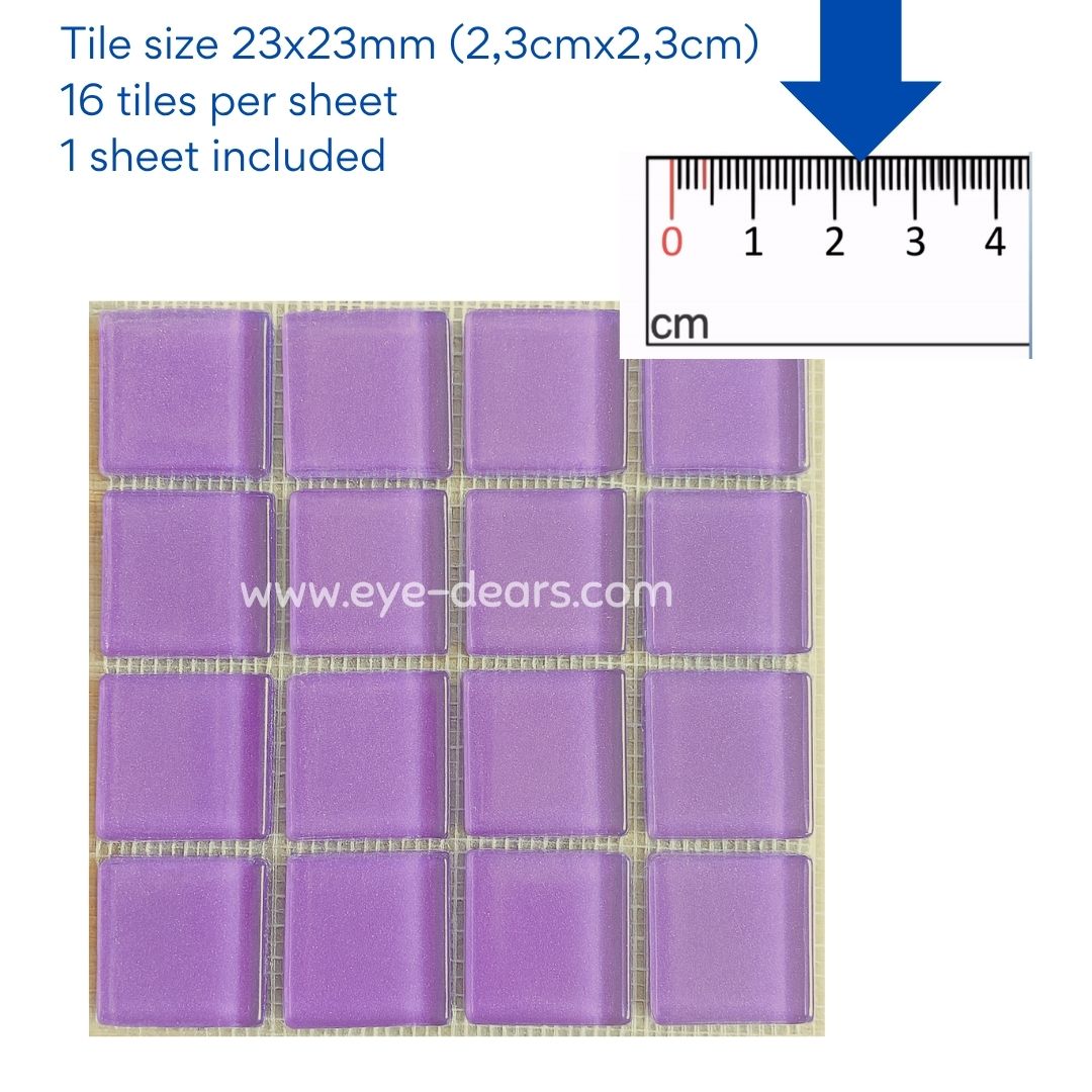 Mosaic Tiles -  Single Sheet Pansy Purple Glass 23x23mm