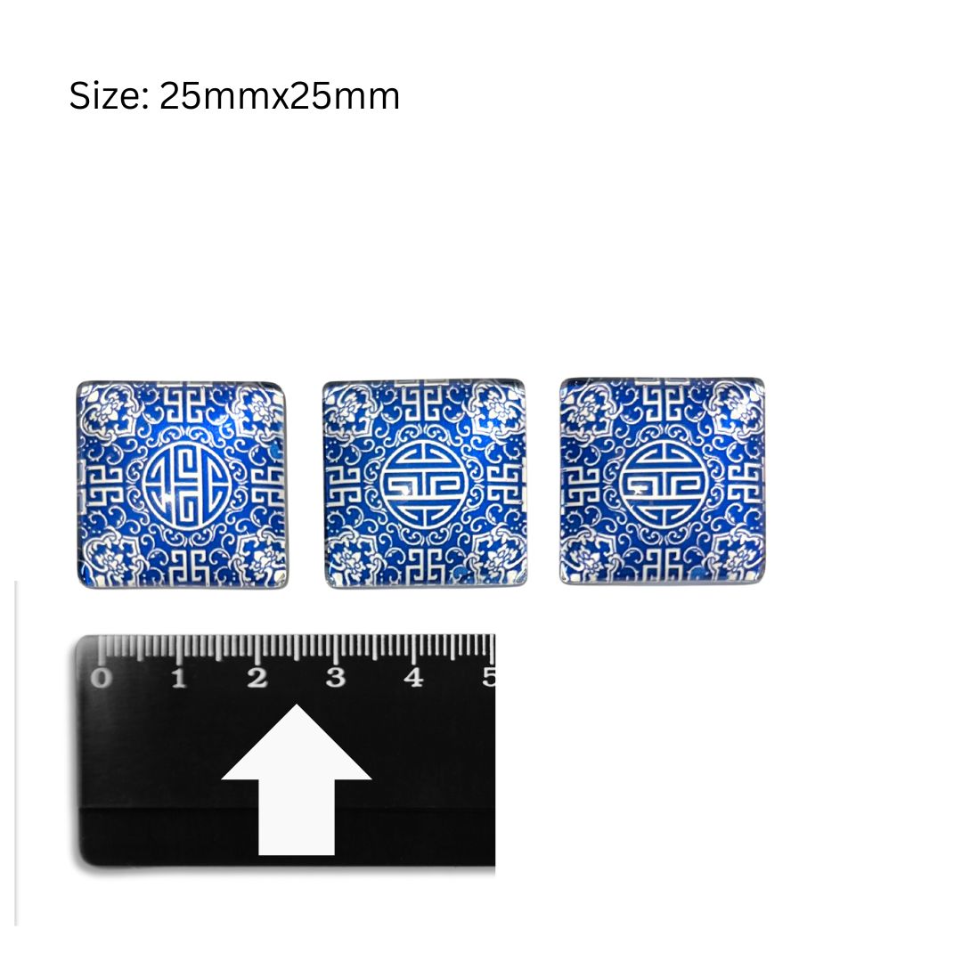 Glass Domed Inserts Blue (V)- Set of 3 (25x25mm)