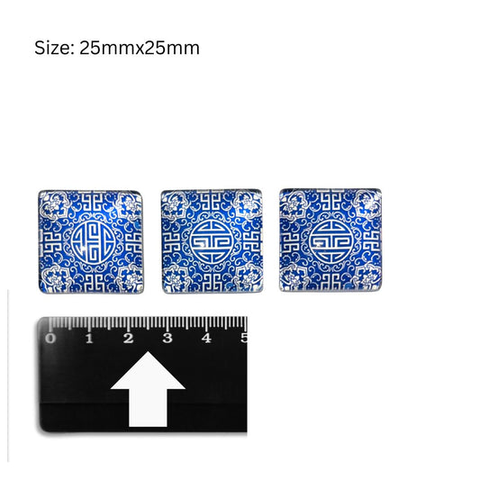 Glass Domed Inserts Blue (V)- Set of 3 (25x25mm)