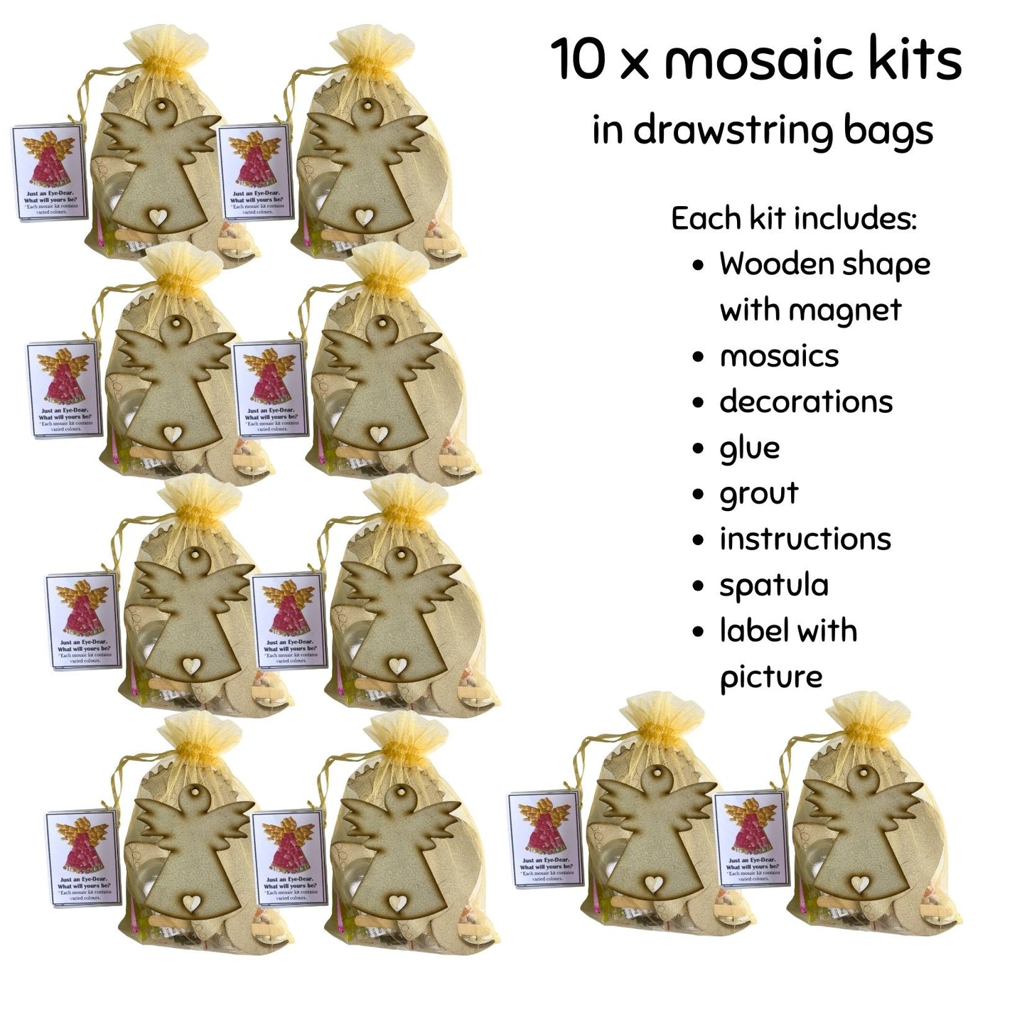 Mosaic Craft Kit with Magnet - Gold and White Angel (Small)