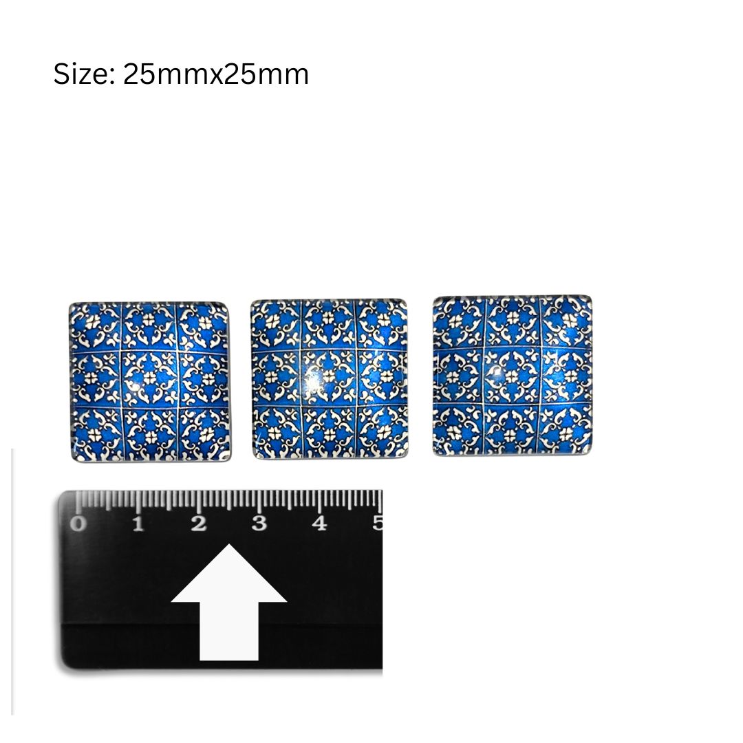 Glass Domed Inserts Blue (W)- Set of 3 (25x25mm)