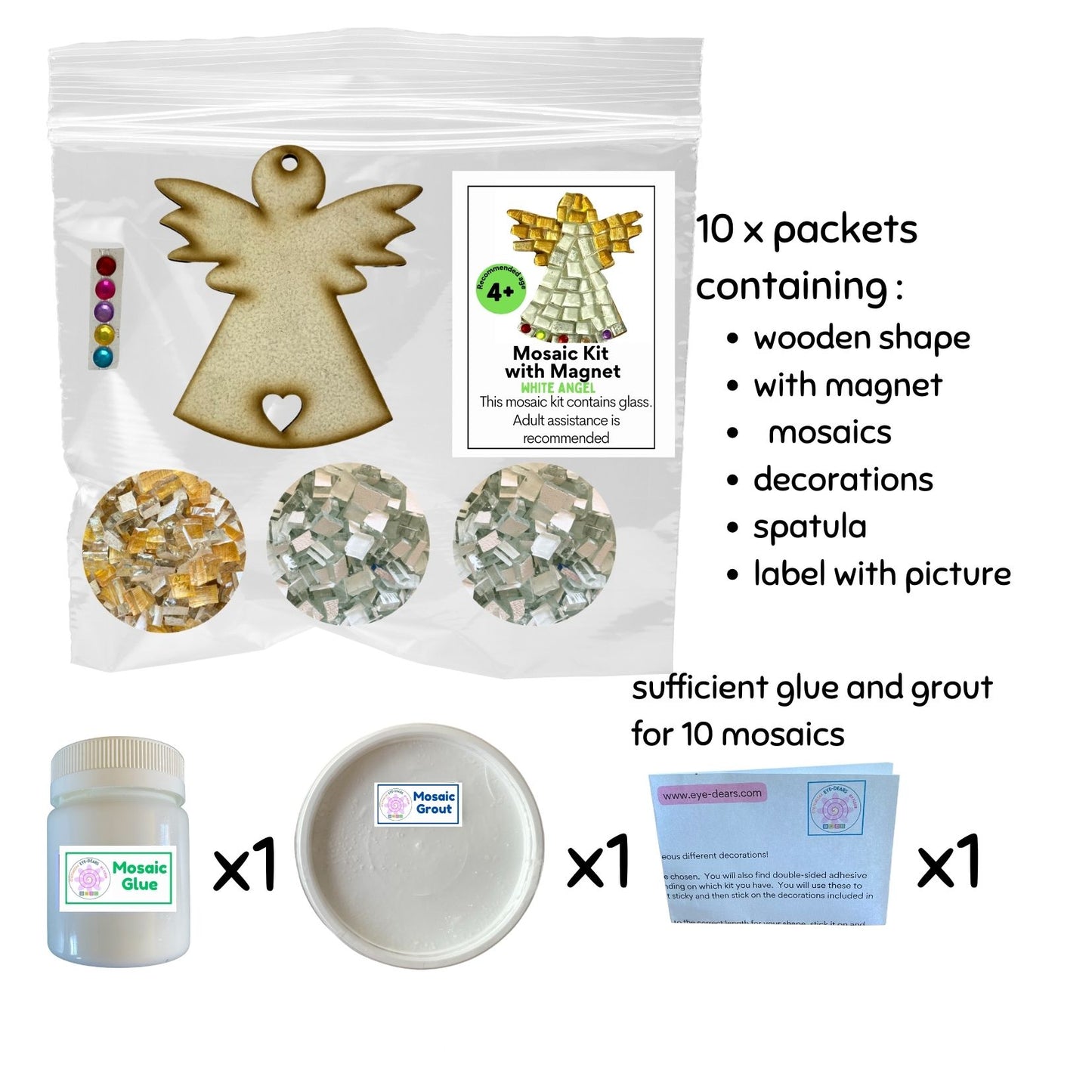 Mosaic Craft Kit with Magnet - Gold and White Angel (Small)