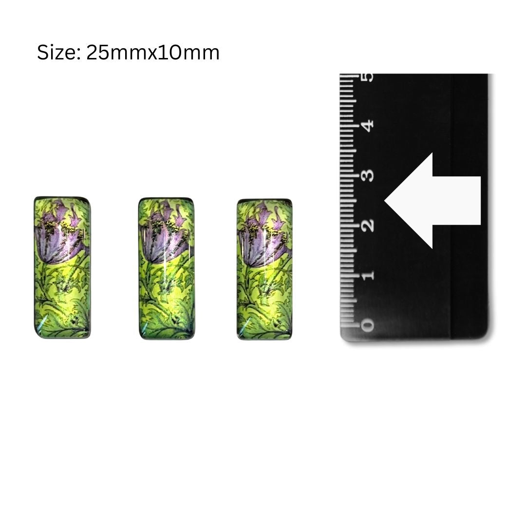 Glass Domed Inserts Rectangles (A)- Set of 3 (25x10mm)