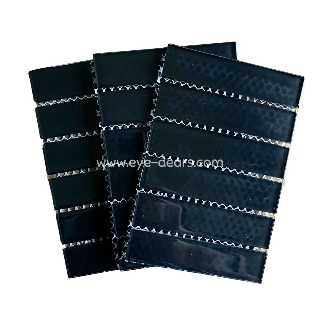 Mosaic Tiles -  Mosaic Tiles Black Rectangle Glass 23x98x4mm