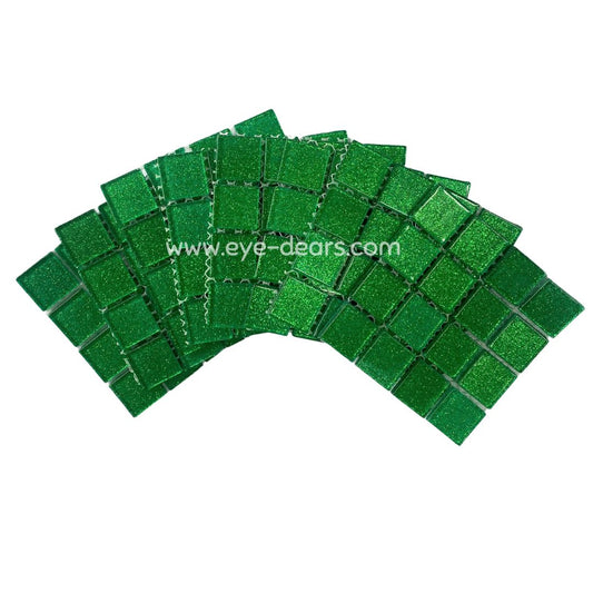Mosaic Tiles - 10 x sheets of Emerald Green Glitter 23x23mm