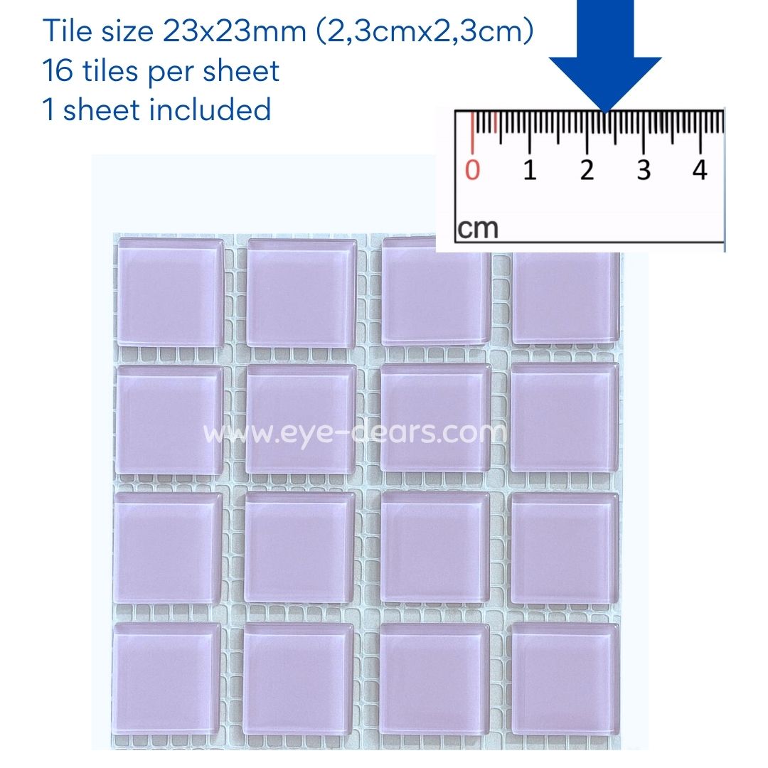 Mosaic Tiles - 10 x sheets of Pastel Purple Glass 23x23mm